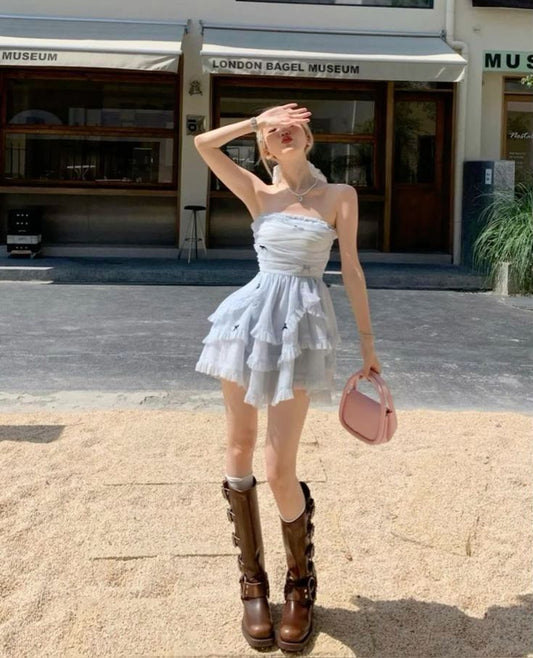 Chic A Line Strapless Chiffon Short Prom Dress,Homecoming Dress,Birthday Dress GG3340