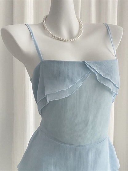 Light Blue A Line Spaghetti Straps Chiffon Tiered Short Prom Dress,Homecoming Dress,Birthday Dress GG3342