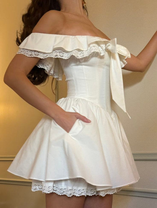 Chic A Line Off The Shoulder Satin Short Prom Dress,Homecoming Dress,Birthday Dress GG3348