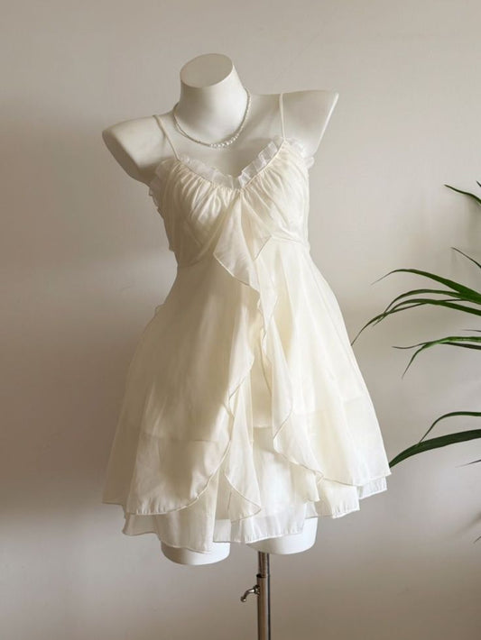 Cute A Line Spaghetti Straps Light Ivory Chiffon Short Prom Dress,Homecoming Dress,Birthday Dress GG3351