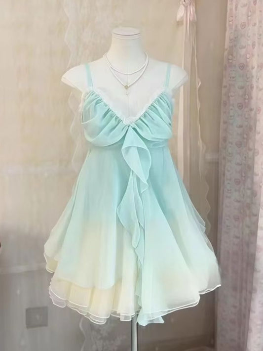 Unique A Line Spaghetti Straps Chiffon Tulle Short Prom Dress,Homecoming Dress,Birthday Dress GG3352