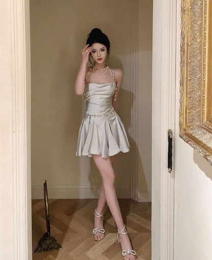 Elegant A Line Spaghetti Straps Satin Short Prom Dress,Homecoming Dress,Birthday Dress GG3363