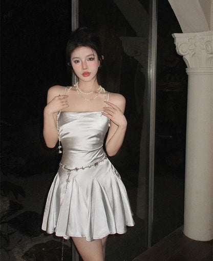 Elegant A Line Spaghetti Straps Satin Short Prom Dress,Homecoming Dress,Birthday Dress GG3363