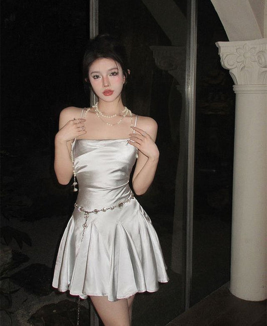 Elegant A Line Spaghetti Straps Satin Short Prom Dress,Homecoming Dress,Birthday Dress GG3363