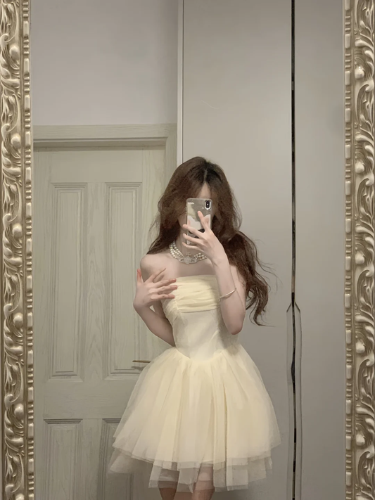 Cute A Line Strapless Chiffon Tulle Short Prom Dress,Homecoming Dress,Birthday Dress GG3369