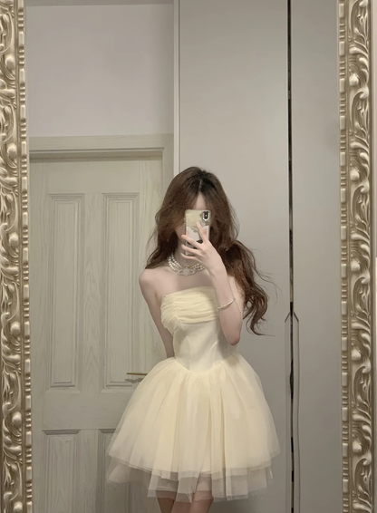 Cute A Line Strapless Chiffon Tulle Short Prom Dress,Homecoming Dress,Birthday Dress GG3369