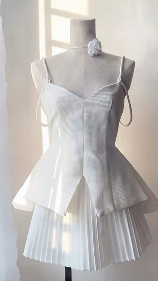 Elegant A Line Spaghetti Straps Satin Pleated Short Prom Dress,Homecoming Dress,Birthday Dress GG3374