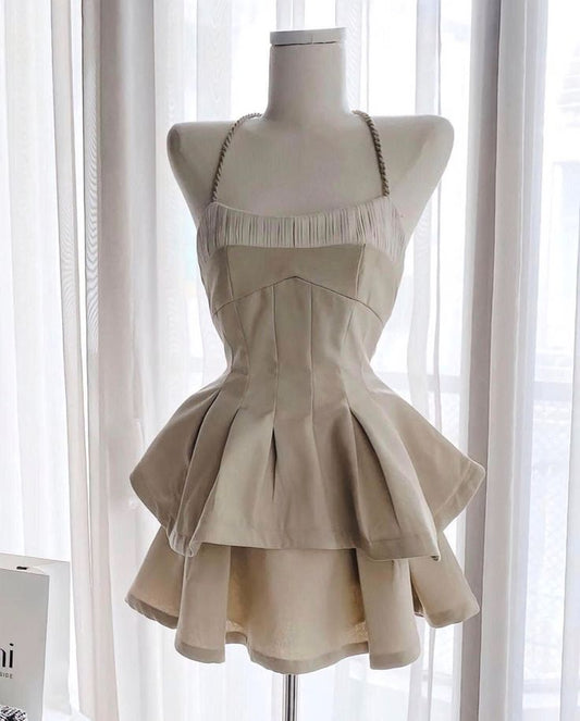 Cute A Line Halter Satin Tiered  Short Prom Dress,Homecoming Dress,Birthday Dress GG3375