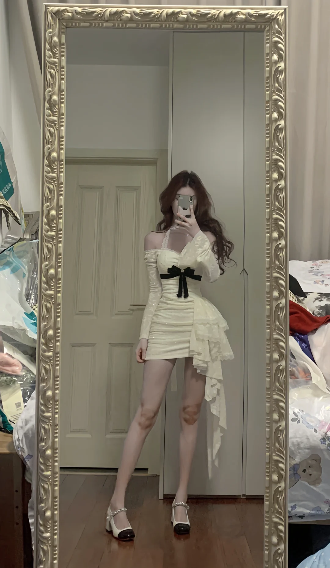 Sexy Mermaid Off The Shoulder Satin Lace Long Sleeves Short Prom Dress,Homecoming Dress,Birthday Dress GG3376