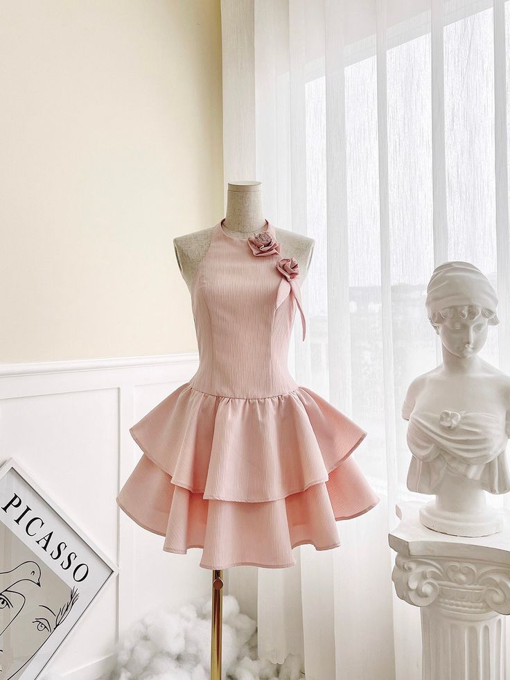 Pink A Line Halter Satin Short Prom Dress,Homecoming Dress,Birthday Dress GG3379