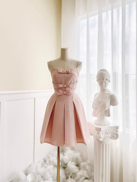 Cute A Line Spaghetti Straps Satin Bow Short Prom Dress,Homecoming Dress,Birthday Dress GG3381