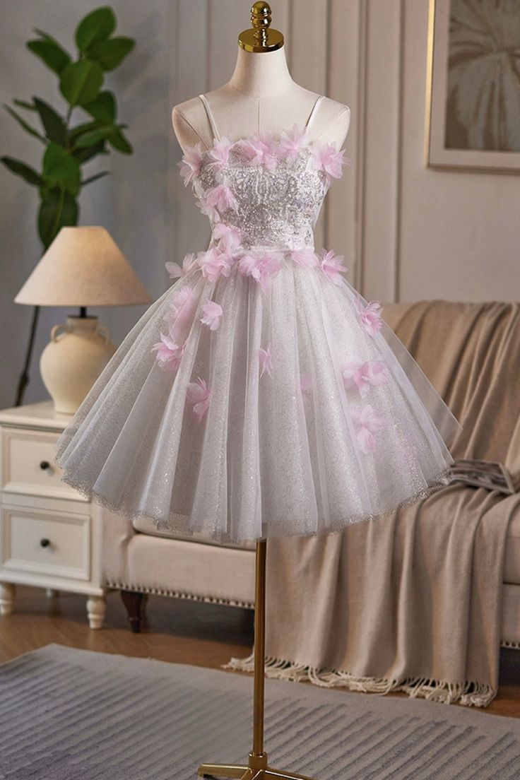 Cute A Line Spaghetti Straps Tulle Applique Short Prom Dress,Homecoming Dress,Birthday Dress GG3382