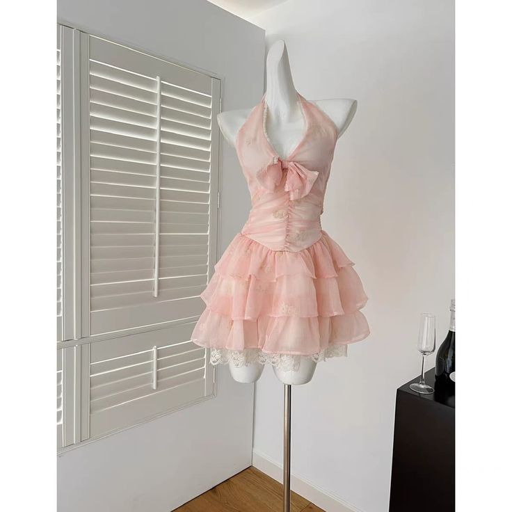 Cute Pink A Line Halter Chiffon Short Prom Dress,Homecoming Dress,Birthday Dress GG3391