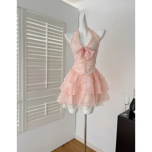 Cute Pink A Line Halter Chiffon Short Prom Dress,Homecoming Dress,Birthday Dress GG3391