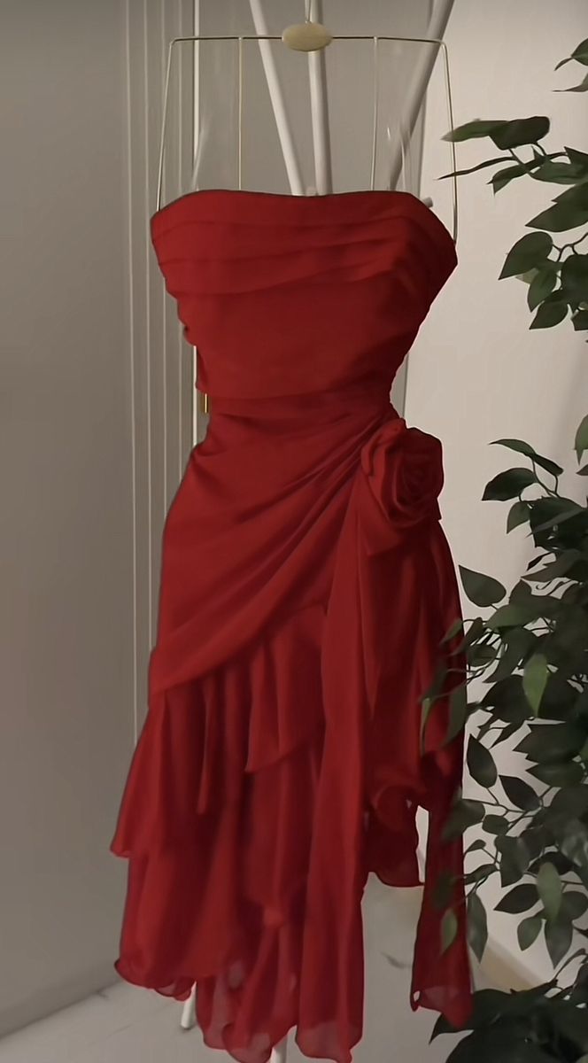 Red A Line Strapless Chiffon Short Prom Dress,Homecoming Dress,Birthday Dress GG3402