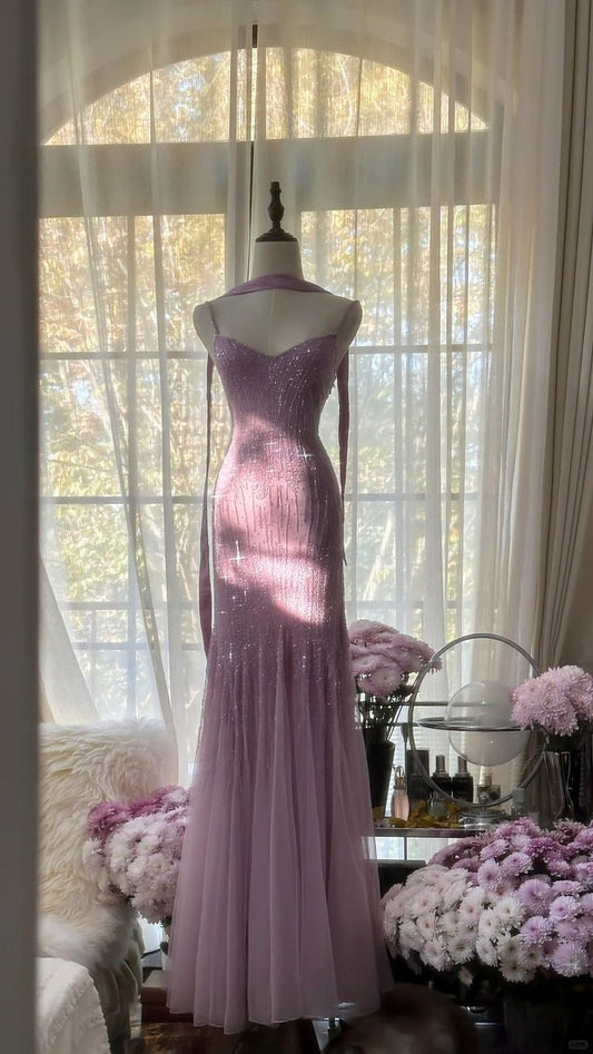 Unique Mermaid Spaghetti Straps Chiffon Beaded Long Prom Dress,Party Dress,Evening Dress GG3404