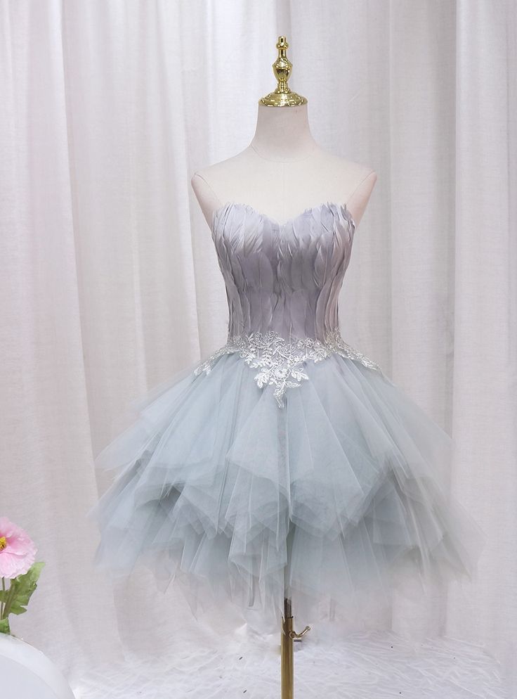 Cute A Line Strapless Tulle Lace Short Prom Dress,Homecoming Dress,Birthday Dress GG3412
