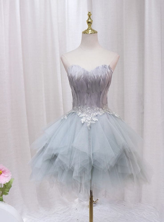 Cute A Line Strapless Tulle Lace Short Prom Dress,Homecoming Dress,Birthday Dress GG3412