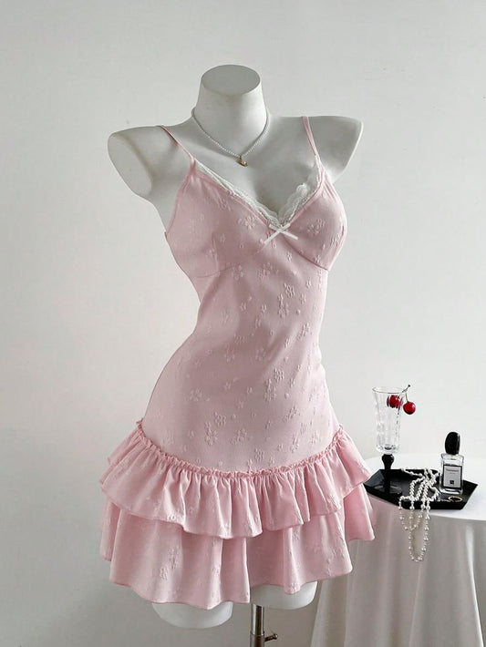 Sweet Pink A Line Spaghetti Straps Satin Tiered Short Prom Dress,Homecoming Dress,Birthday Dress GG3414