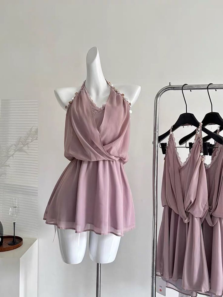 Dusty Rose A Line Halter Chiffon Short Prom Dress,Homecoming Dress,Birthday Dress GG3426