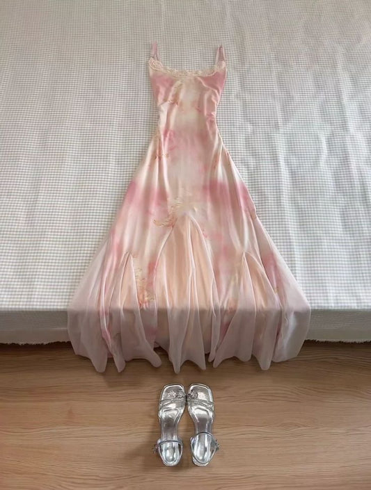 Pretty A Line Spaghetti Straps Chiffon Printed Long Prom Dress,Party Dress,Evening Dress GG3430