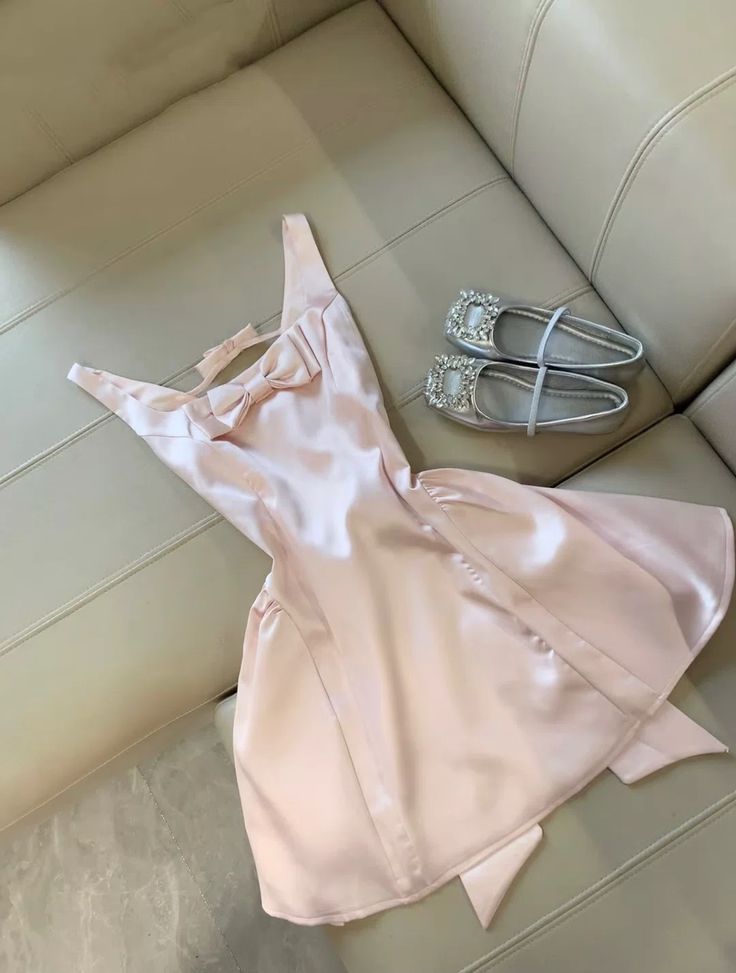 Sweet A Line Pink Satin Bow Short Prom Dress,Homecoming Dress,Birthday Dress GG3432