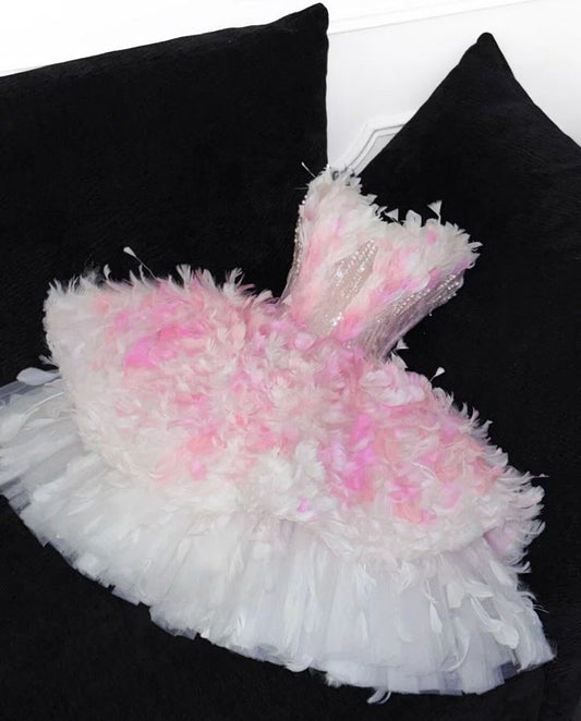 Unique Ball Gown Strapless Tulle Applique Short Prom Dress,Homecoming Dress,Birthday Dress GG3433