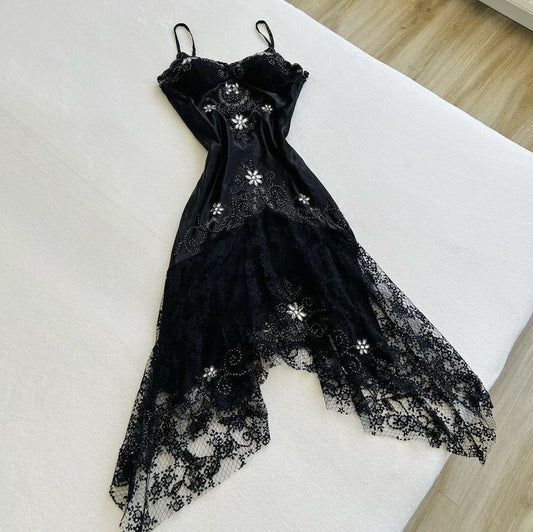 Unique A Line Spaghetti Straps Black Satin Lace Short Prom Dress,Homecoming Dress,Birthday Dress GG3440