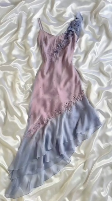 Pretty Mermaid Spaghetti Straps Chiffon Beaded Applique Short Prom Dress,Homecoming Dress,Birthday Dress GG3445