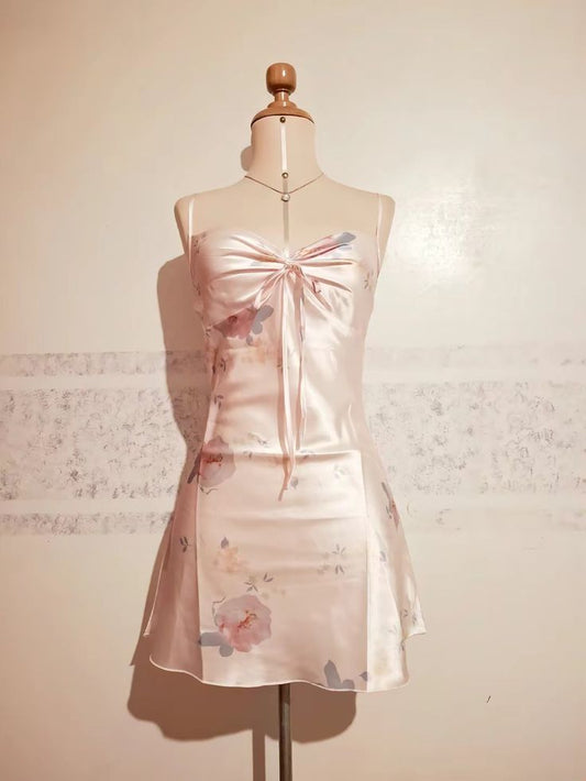 Cute A Line Spaghetti Straps Satin Printed Short Prom Dress,Homecoming Dress,Birthday Dress GG3451