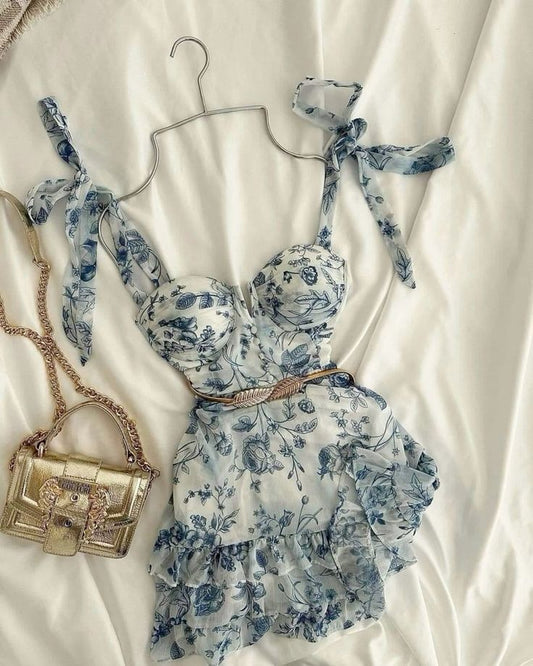 Chic A Line Spaghetti Straps Chiffon Floral Printed Short Prom Dress,Homecoming Dress,Birthday Dress GG3453