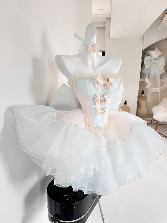 Pretty Ball Gown Strapless Satin Bow Short Prom Dress,Homecoming Dress,Birthday Dress GG3468