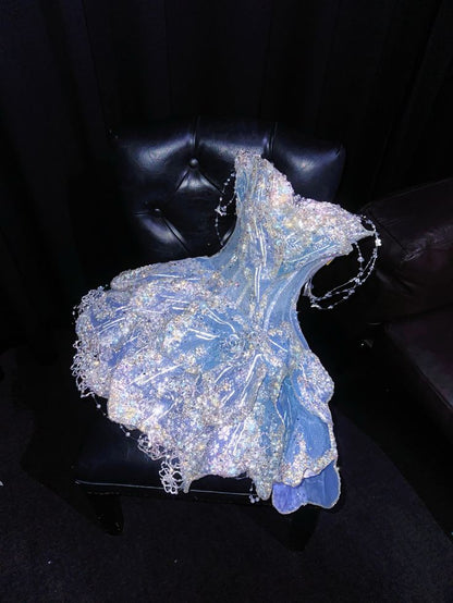 Gorgeous Ball Gown Strapless Satin Sequin Beaded Short Prom Dress,Homecoming Dress,Birthday Dress GG3474