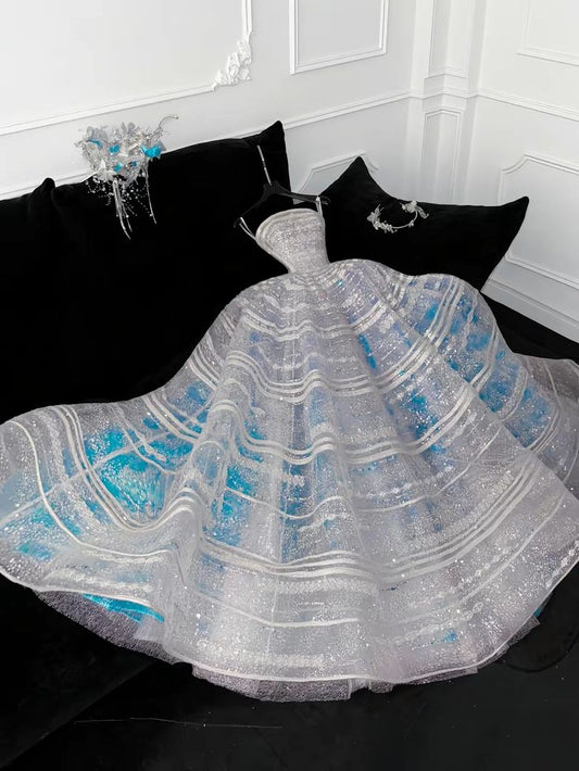 Stunning A Line Spaghetti Straps Tulle Sequin Long Prom Dress,Party Dress,Evening Dress GG3476