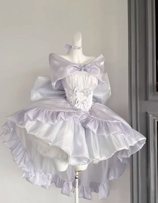 Pretty Ball Gown Off The Shoulder Satin Bow Short Prom Dress,Homecoming Dress,Birthday Dress GG3479