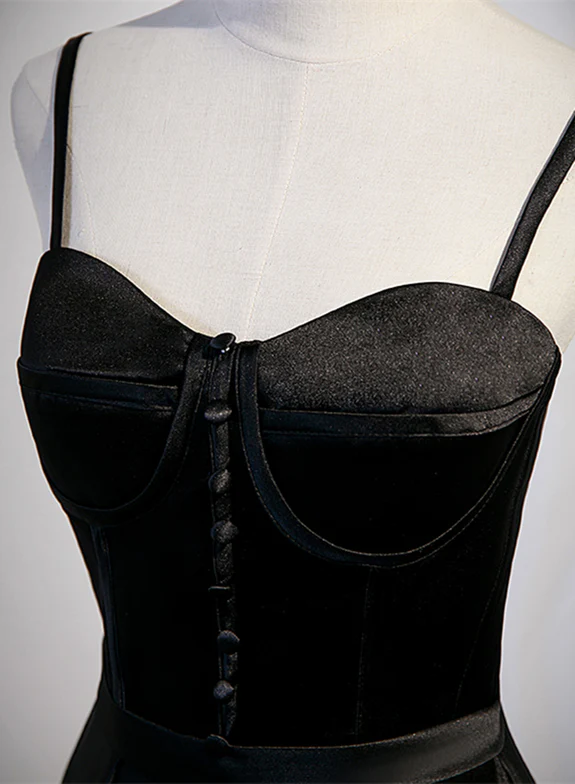 Elegant A Line Spaghetti Straps Sweetheart Black Satin Long Prom Dress,Evening Dress GG348