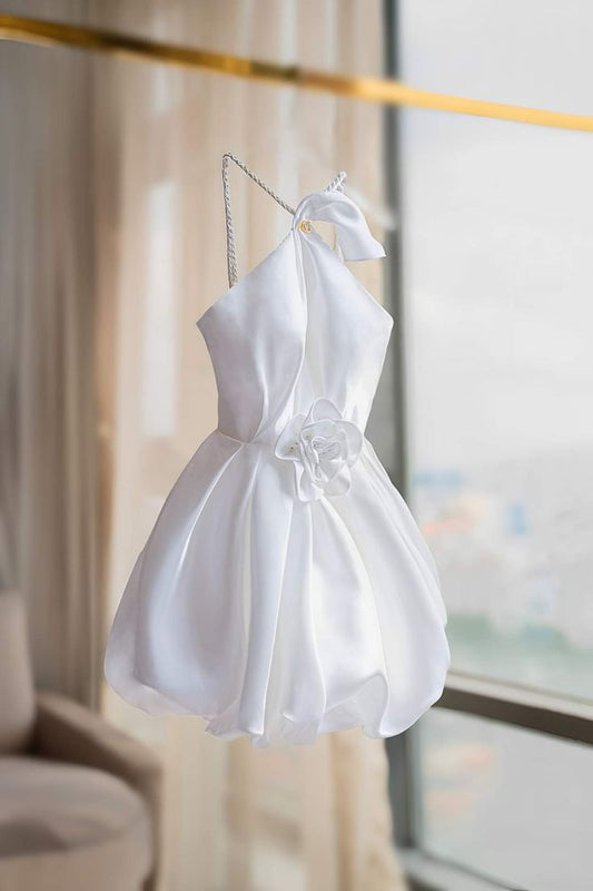 Cute A Line Spaghetti Straps Satin Flower Short Prom Dress,Homecoming Dress,Birthday Dress GG3490