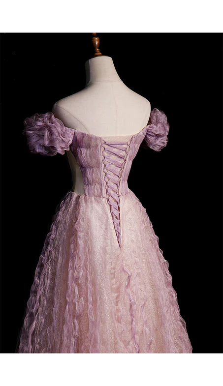 Elegant A Line Off The Shoulder Beaded Tulle Flower Long Prom Dress,Evening Dress GG349