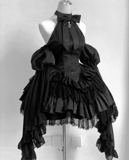 Black Vintage Ball Gown Halter Satin Lace Short Prom Dress,Homecoming Dress,Birthday Dress GG3508