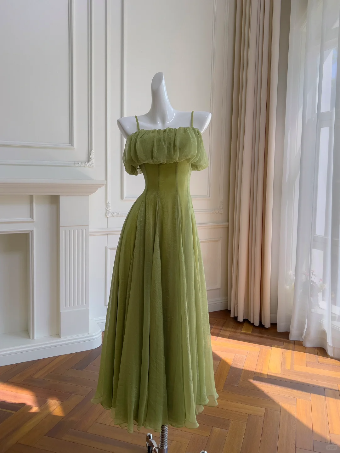 Retro A Line Spaghetti Straps Chiffon Long Prom Dress,Party Dress,Evening Dress GG3513