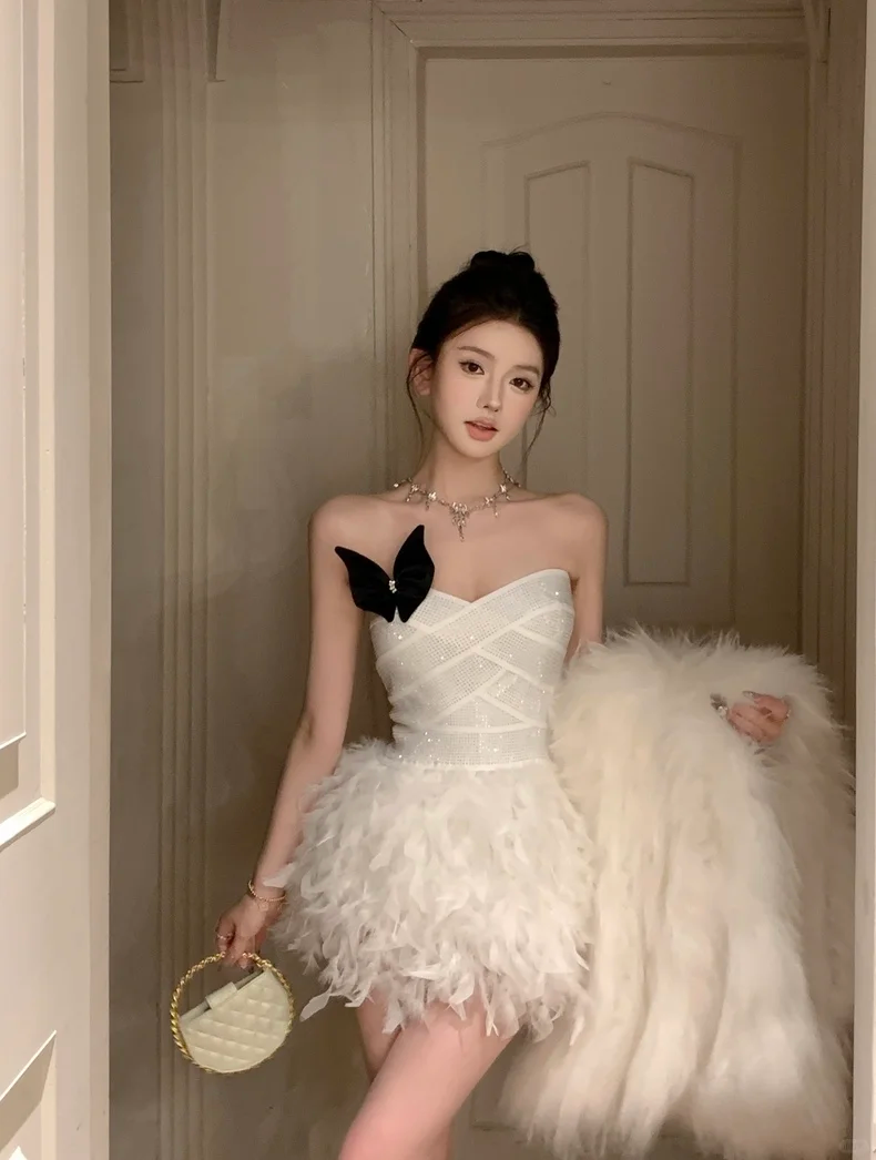 Chic A Line Strapless Satin Tulle Beads Short Prom Dress,Homecoming Dress,Birthday Dress GG3521