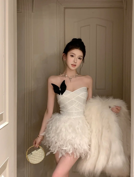 Chic A Line Strapless Satin Tulle Beads Short Prom Dress,Homecoming Dress,Birthday Dress GG3521