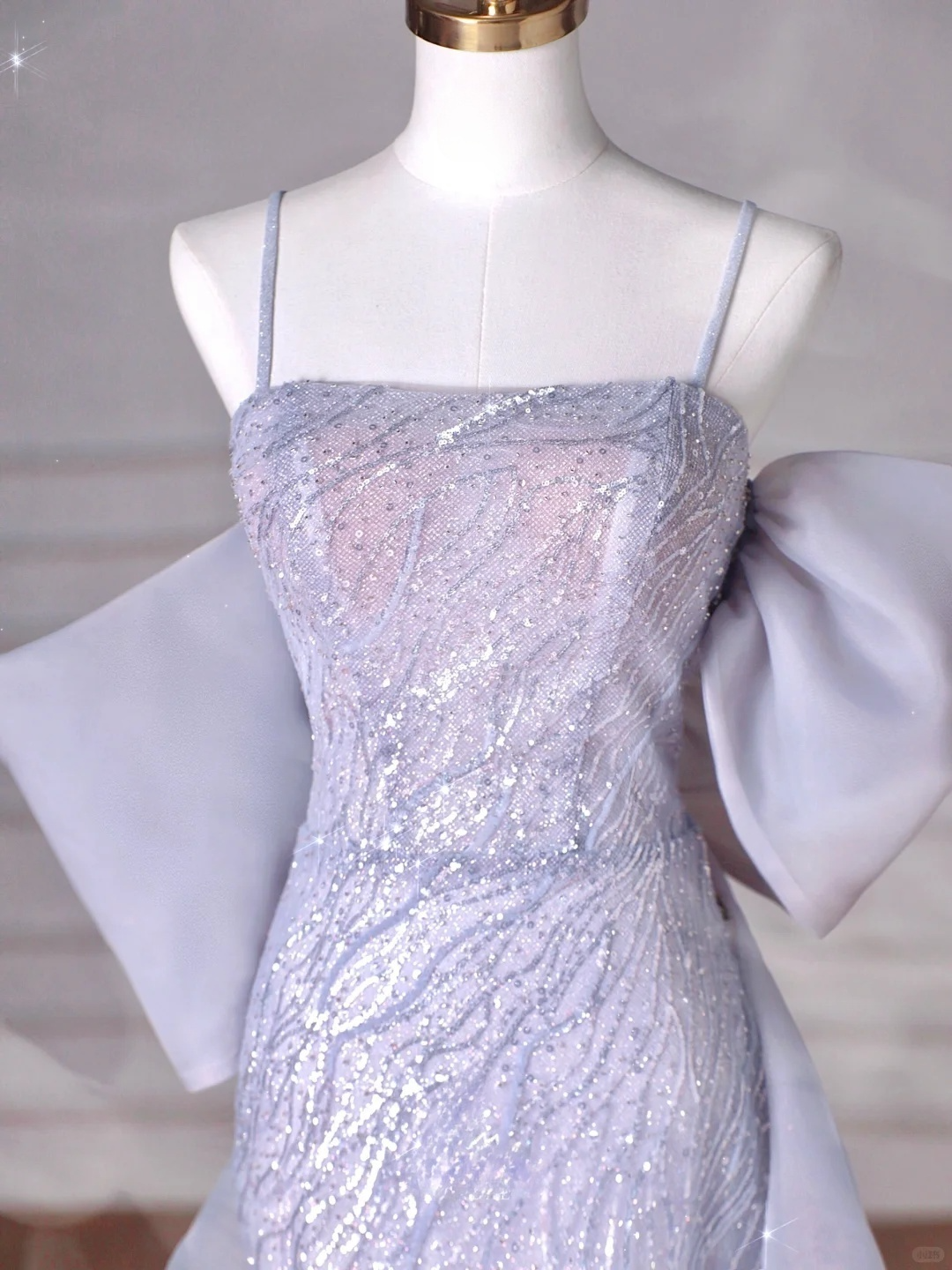 Shiny Mermaid Spaghetti Straps Lilac Tulle Sequin Back With Bow Long Prom Dress,Party Dress,Evening Dress GG3522