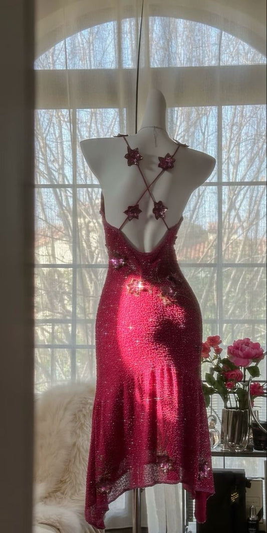 Gorgeous Mermaid Spaghetti Straps Satin Beads Applique Short Prom Dress,Homecoming Dress,Birthday Dress GG3523