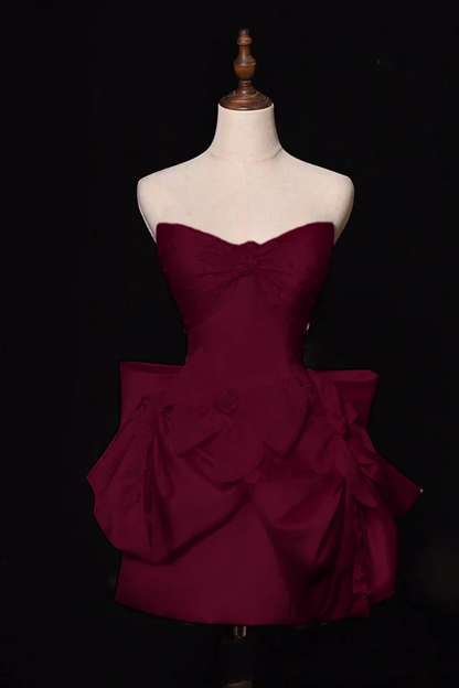 Princess A Line Strapless Satin Beads Bow Short Prom Dress,Homecoming Dress,Birthday Dress GG3529