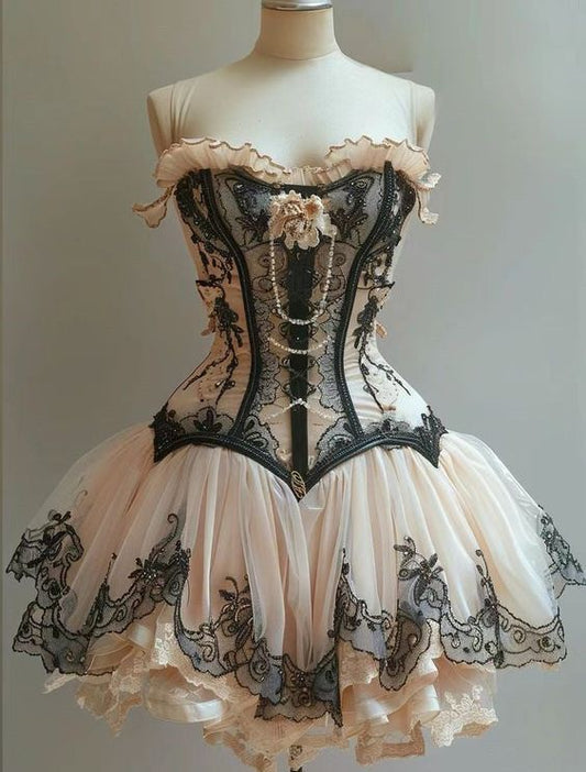 Vintage Ball Gown Strapless Satin Tulle Lace Short Prom Dress,Homecoming Dress,Birthday Dress GG3531