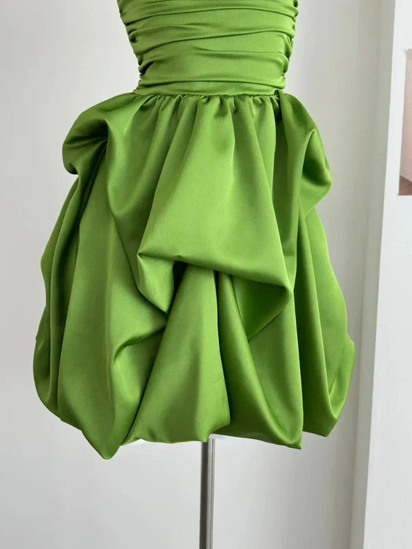 Chic Green A Line Strapless Satin Short Prom Dress,Homecoming Dress,Birthday Dress GG3532