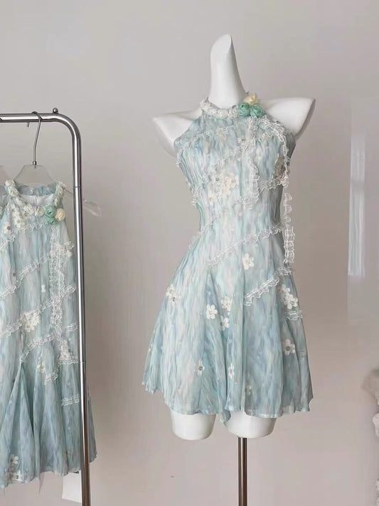 Pretty A Line Halter Chiffon Lace Floral Short Prom Dress,Homecoming Dress,Birthday Dress GG3537