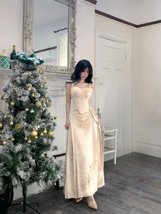 Elegant A Line Spaghetti Straps Satin Applique Long Prom Dress,Party Dress,Evening Dress GG3542