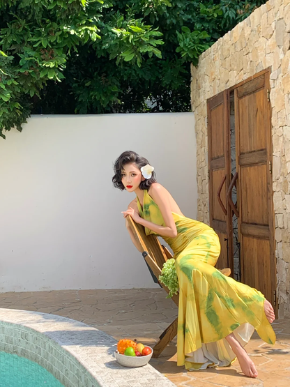 Stunning Mermaid Halter Chiffon Printed Long Prom Dress,Party Dress,Evening Dress GG3548